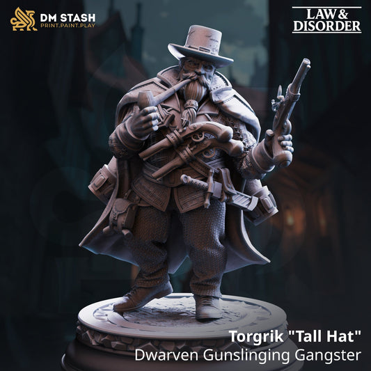 Tabletop Dwarf Gangster Torgrik Tall Hat 32mm 75mm Qumi DM Stash - Quality Miniatures - Qumi
