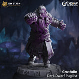 Gruthdin Dunkelzwerg Pugilist 3D-gedruckte Resin-Miniatur in dynamischer Kampfpose