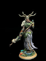 Back view of the painted Druid character showing detailed textured robes and staff.
