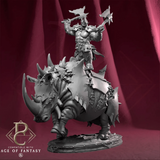 Detaillierter War Rhino mit Ork-Krieger Reiter im 32mm Maßstab von der Seite