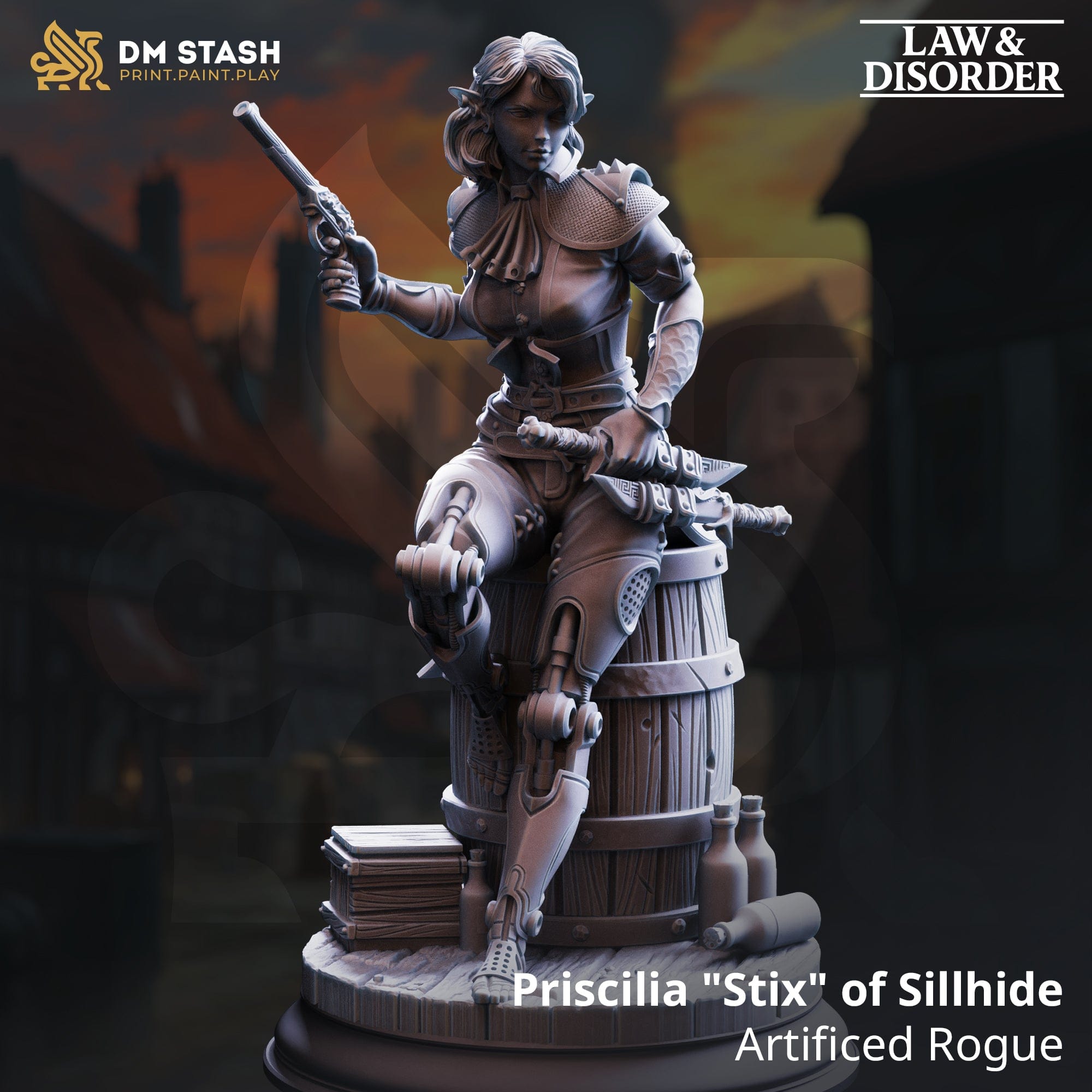 Tabletop Female Rogue Miniature Priscilia by Qumi, 32mm and 75mm DM Stash, detailed RPG figure for wargaming and tabletop gaming