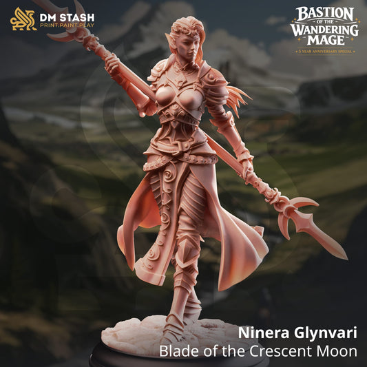 Miniature tabletop fighter figure of Ninera Glynvari for RPG and wargaming, by Quality Miniatures Qumi.