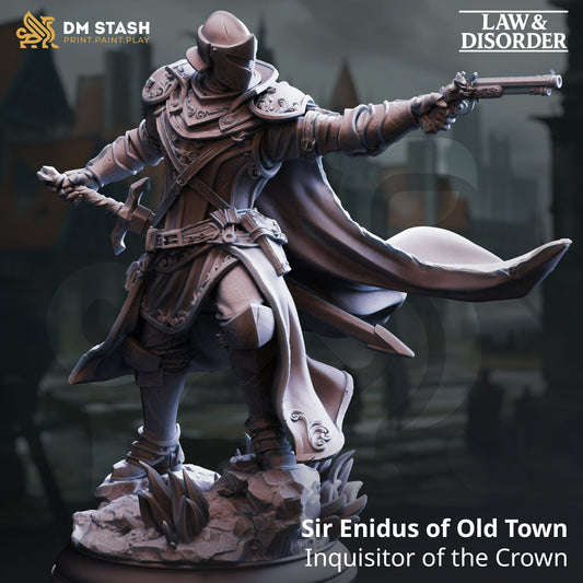 Tabletop Male Inquisitor Miniature Sir Enidus 32mm 75mm DM Stash - Quality Miniatures - Qumi