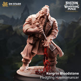 Korgrin Bloodstone warlock miniature performing blood magic ritual on a circular base