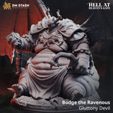Frontalansicht der 32mm Bodge der Gefräßige Resin-Monster-Miniatur auf einem modellierten Base