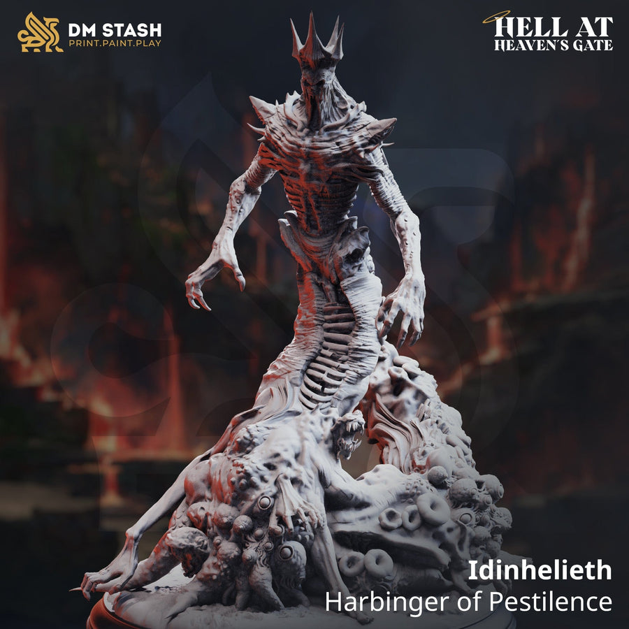 Idinhelieth Harbinger of Pestilence resin monster miniature front view with crown and base