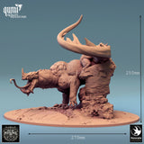 Side view of the resin Sludgeborn monster with height and length dimension markings