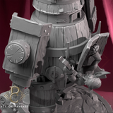 Grayscale render showing two views of the goblin walker with crew members and detailed mechanical parts.