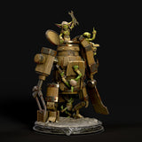 Close-up render of the two goblins on top of the barrel, one holding a wrench and the other reading.