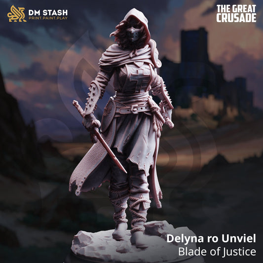 Tabletop Rogue Assassin Miniature Delyna 32mm 75mm DM Stash - Quality Miniatures - Qumi