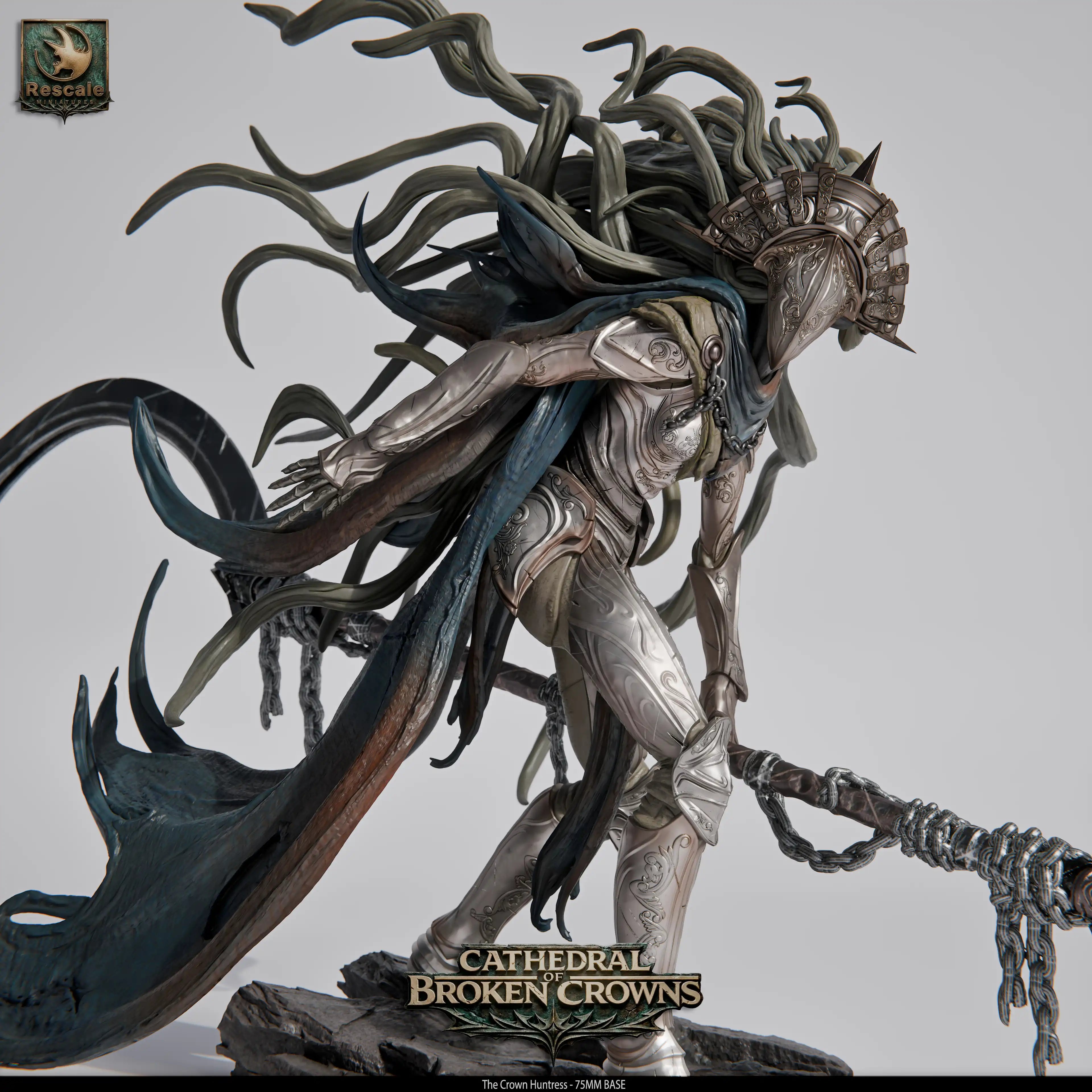 Tabletop Roque Miniature of The Crown Huntress by Quality Miniatures, detailed rescaled wargaming RPG figure for tabletop gaming.