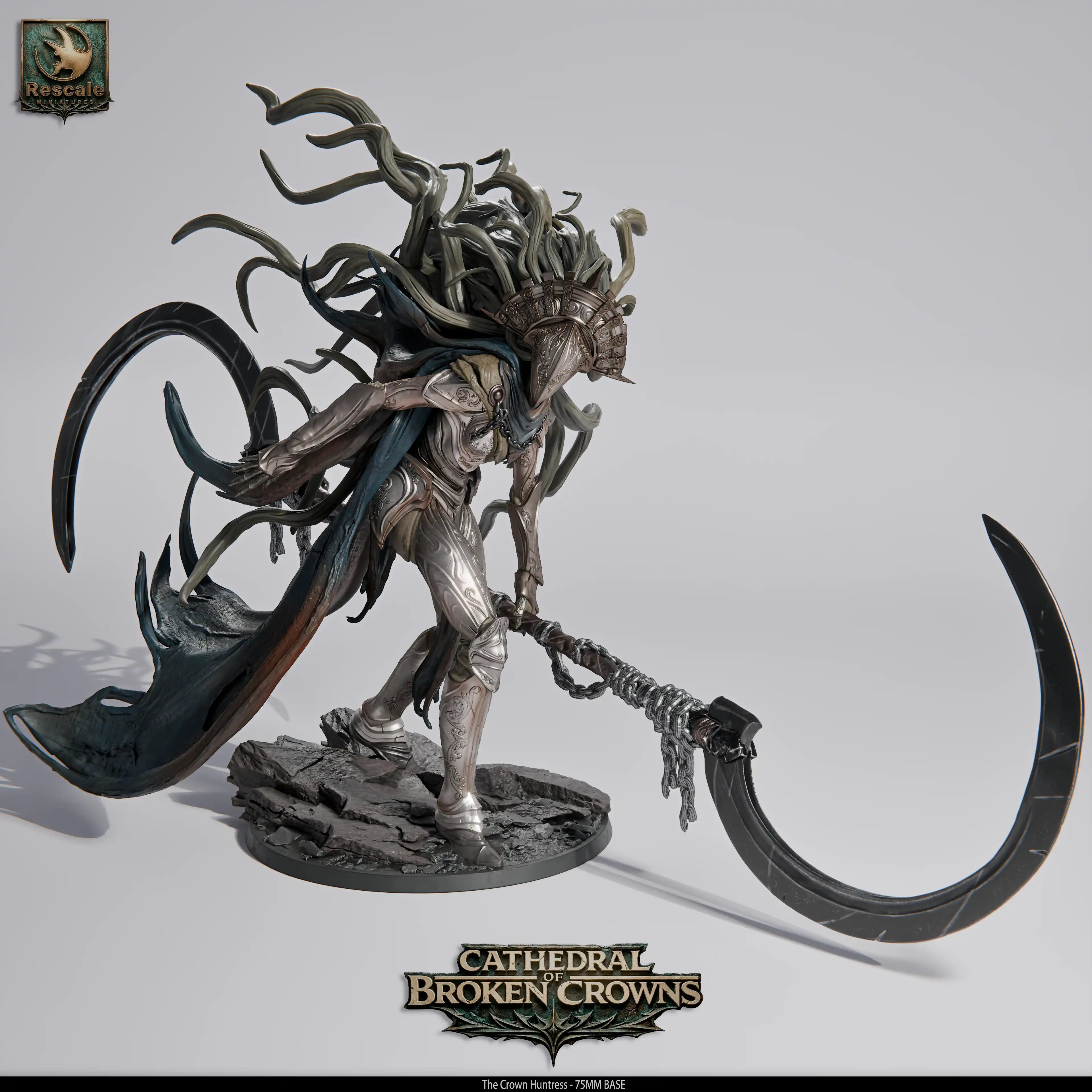 Rescaled Crown Huntress tabletop miniature by Quality Miniatures Qumi for wargaming and RPG, detailed figure on a small base.