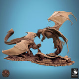 Front angle perspective of black and silver dragon fantasy battle diorama for tabletop gaming