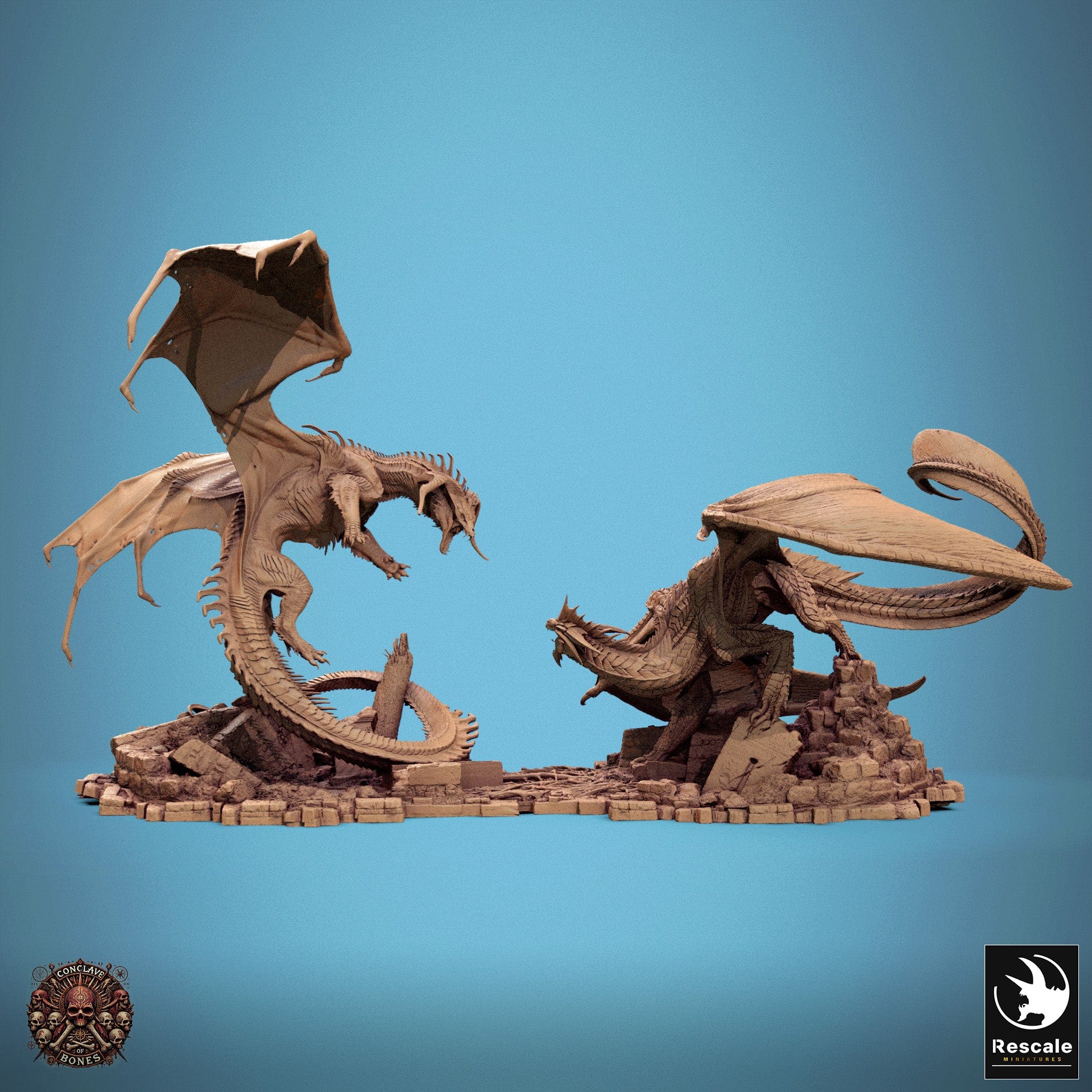 Tabletop RPG Black vs. Silver Dragon Diorama 32mm Qumi Rescale Miniatures Quality Miniatures - Qumi Wargaming Mini Model Figure