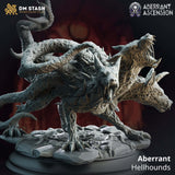 Nahansicht der Aberrant Höllenhund Monster-Miniatur mit detailreichen Tentakeln und mehreren Köpfen.