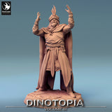 Frontal view of the 3D-printed male NPC miniature featuring a turban and flowing robes on a circular base.