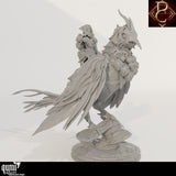 Side profile of the Aerithrian Wind Defender resin miniature, highlighting feather texture and gear.