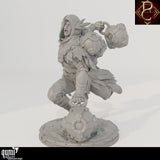 Front-facing detailed render of the Aerithrian Wind Defender miniature in high-quality gray resin.