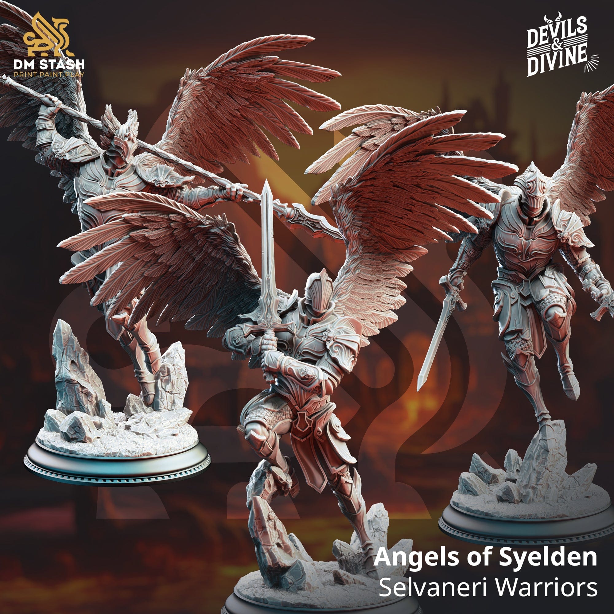 Tabletop RPG Miniature Angels of Syelden - 32mm 75mm Qumi - DM Stash Quality Miniatures - Qumi Wargaming Mini Model Figure