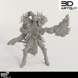 Nahaufnahme der Paladin-Miniatur beim Zielen mit ihrer Flammenwerfer-Waffe.