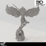 Frontansicht der Engel-Krieger-Miniatur mit detaillierten Flügeln und Heiligenschein-Design.