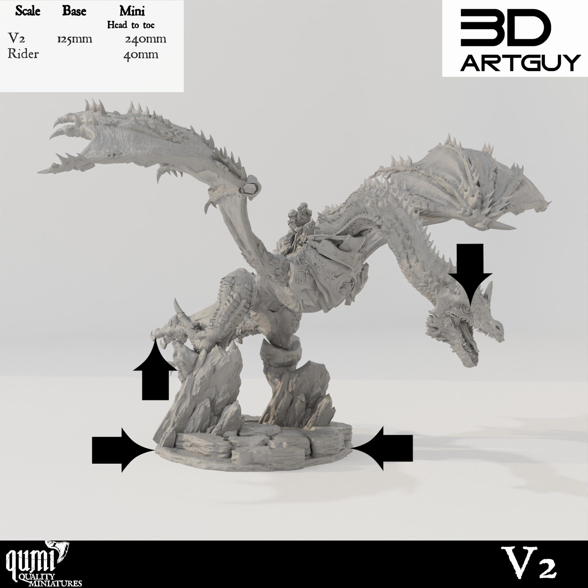 Tabletop RPG Miniature Armored Dragon Qumi - 3D ArtGuy Quality Miniatures - Qumi Wargaming Mini Model Figure