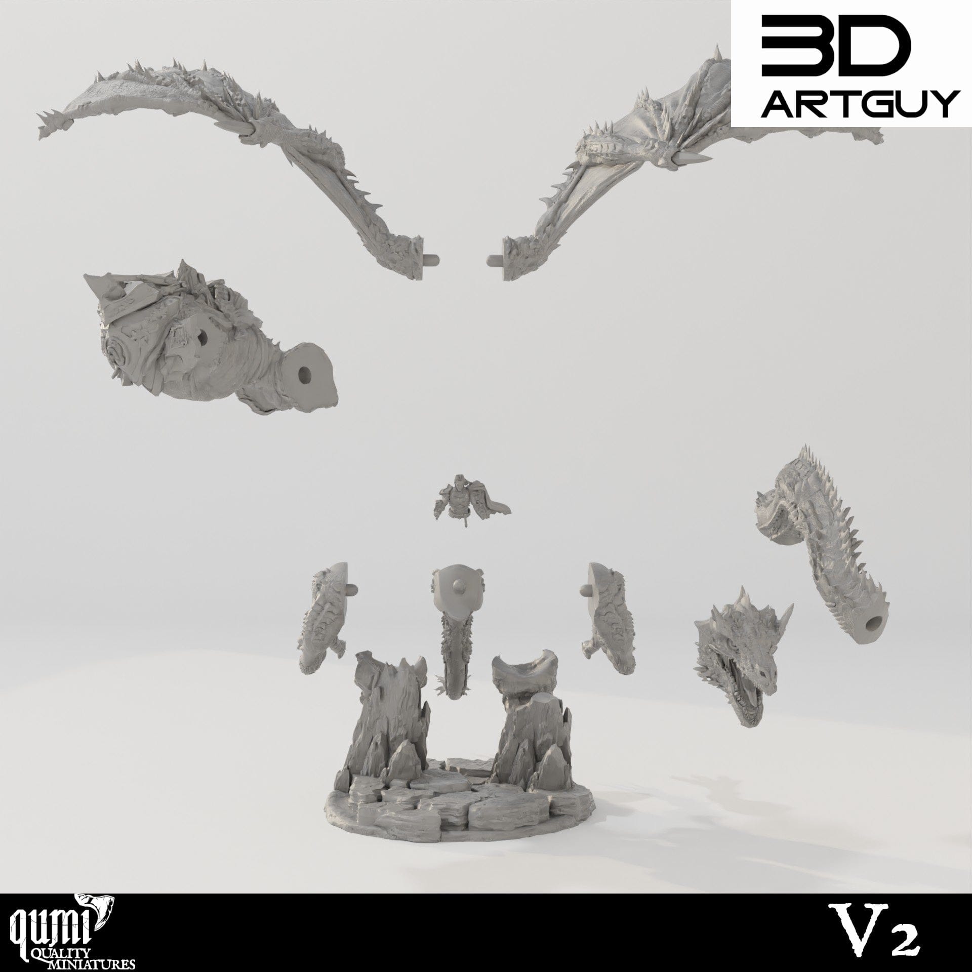 Tabletop RPG Miniature Armored Dragon Qumi - 3D ArtGuy Quality Miniatures - Qumi Wargaming Mini Model Figure