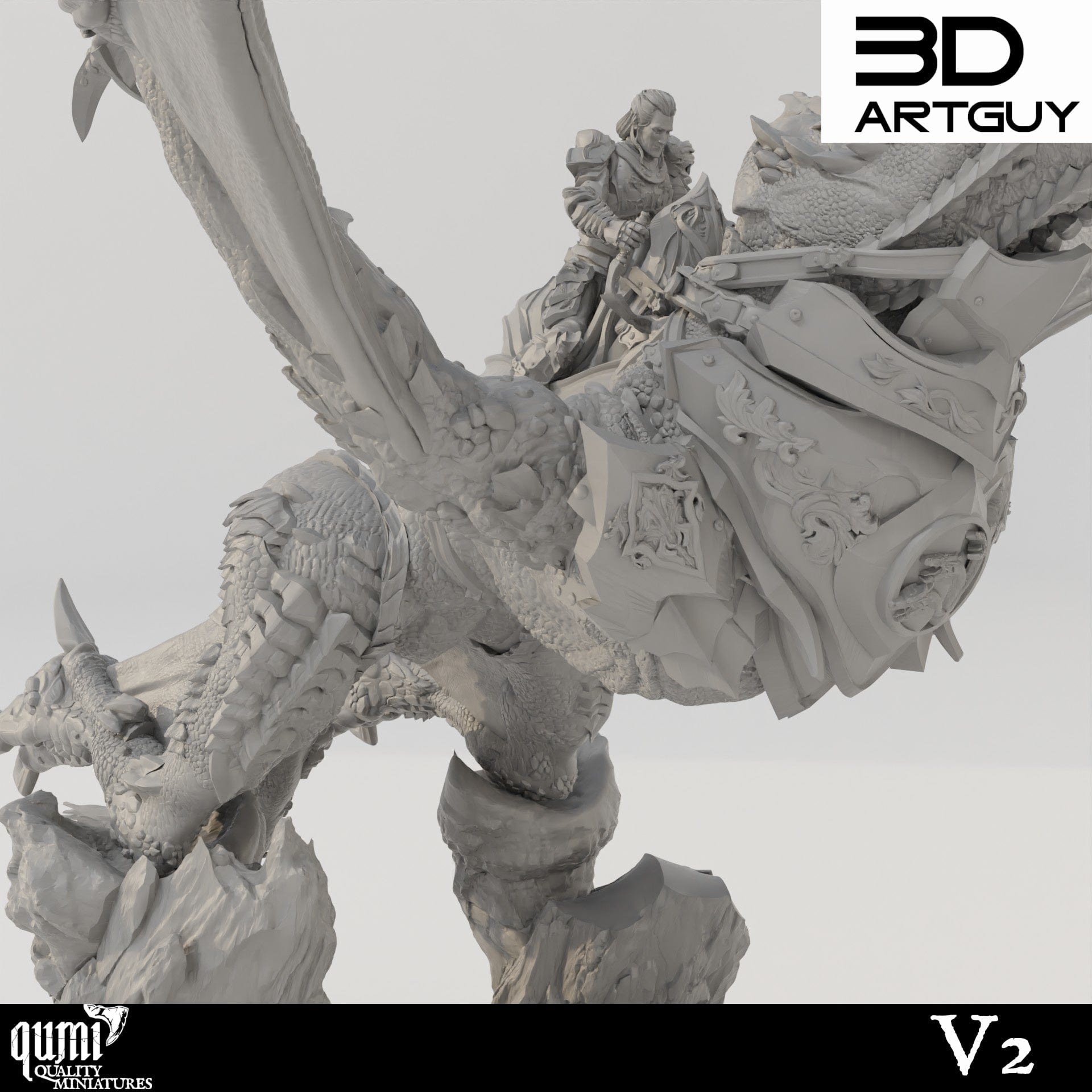 Tabletop RPG Miniature Armored Dragon Qumi - 3D ArtGuy Quality Miniatures - Qumi Wargaming Mini Model Figure