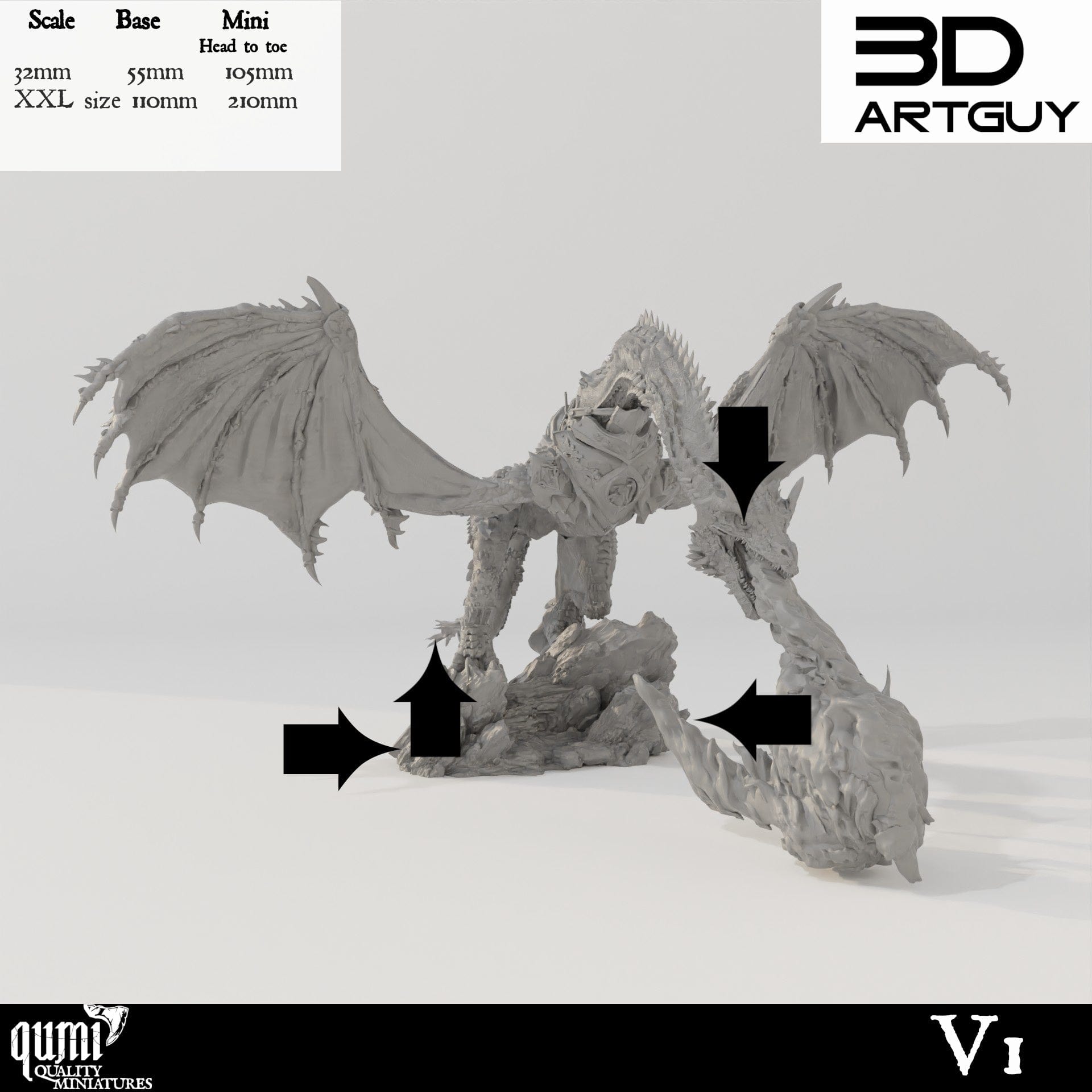 Tabletop RPG Miniature Armored Dragon Qumi - 3D ArtGuy Quality Miniatures - Qumi Wargaming Mini Model Figure