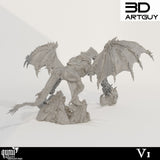 Rückansicht der 3D-gedruckten gepanzerten Drachenminiatur mit detaillierten Flügelstrukturen