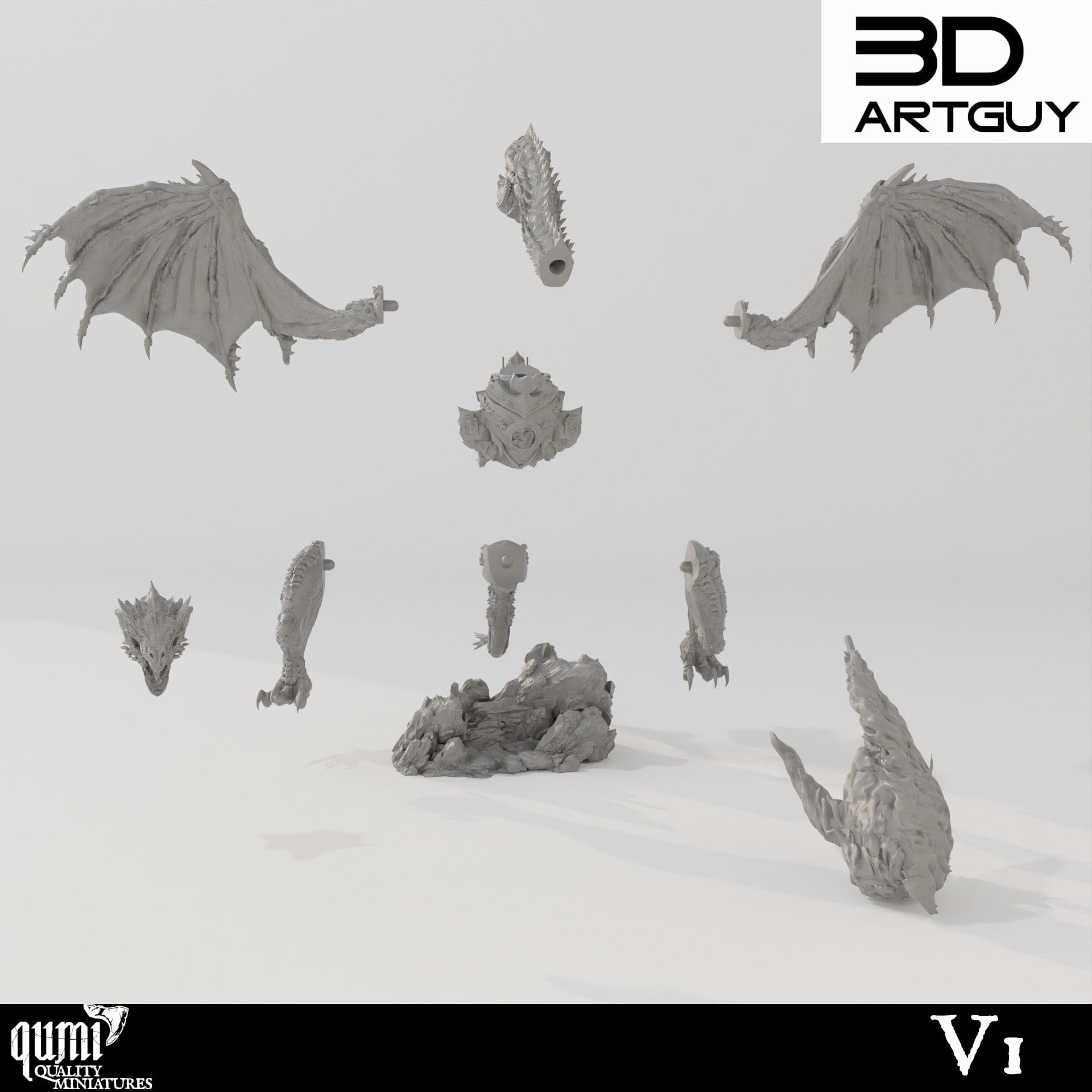 Tabletop RPG Miniature Armored Dragon Qumi - 3D ArtGuy Quality Miniatures - Qumi Wargaming Mini Model Figure