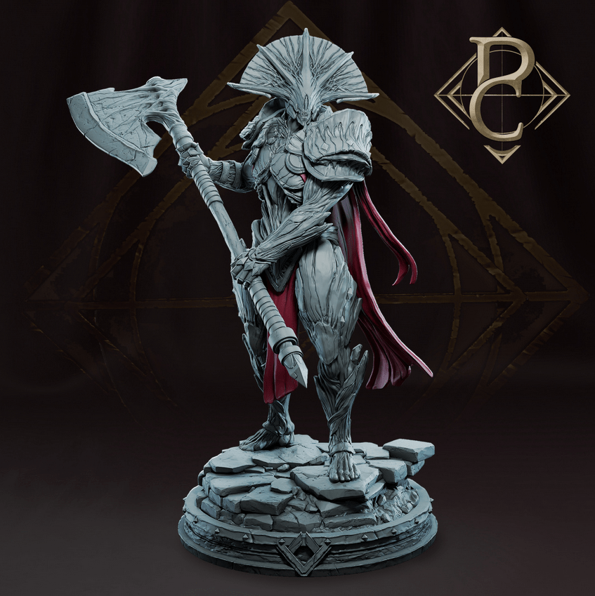Monster Axe Fighter Tabletop Miniature - Aruges by Qumi, 3D printed resin tabletop miniature for RPGs, wargaming and painting