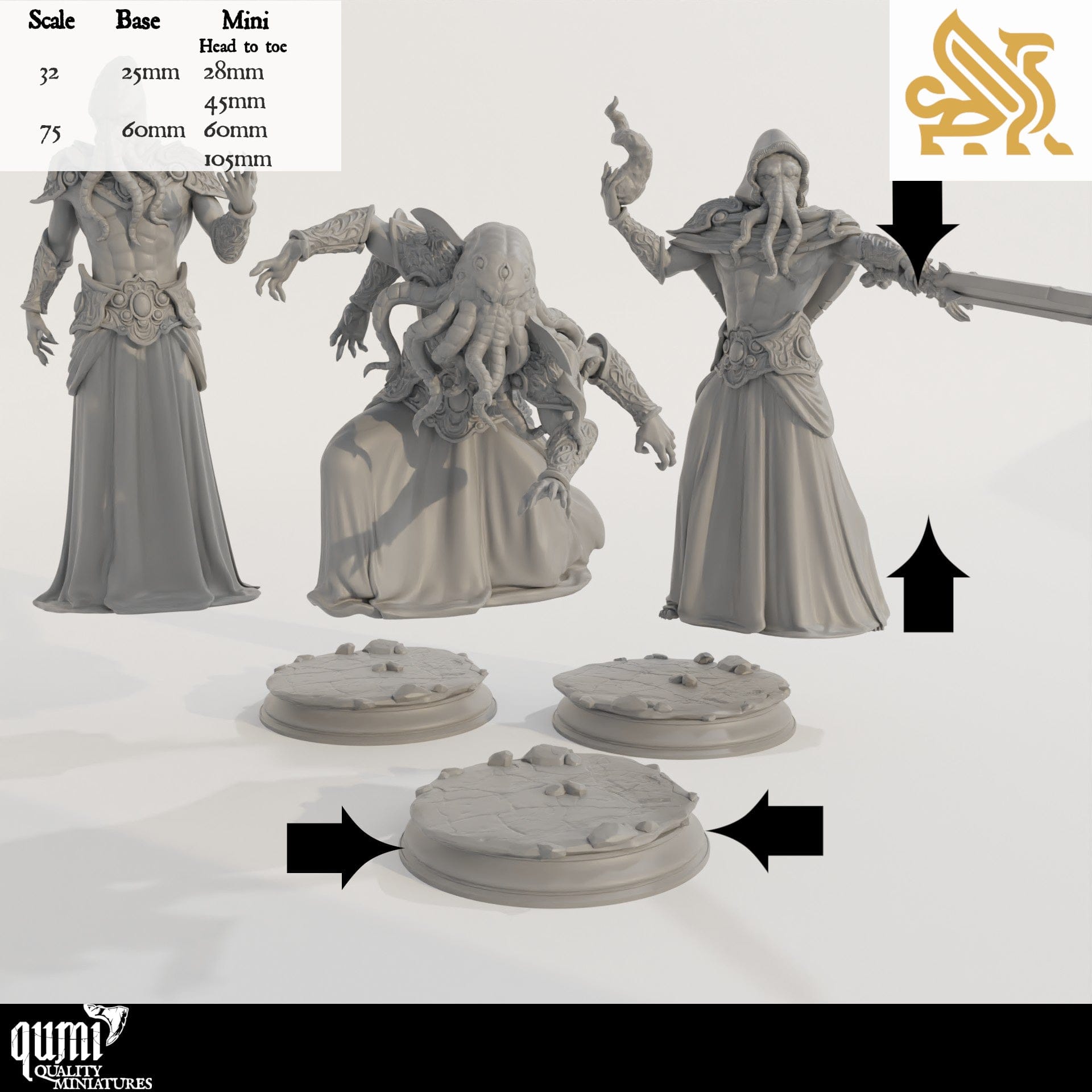 Tabletop RPG Miniature Ascended Flayers of Hendrak - 32mm 75mm Qumi - DM Stash Quality Miniatures - Qumi Wargaming Mini Model Figure