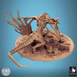Rear view of the skeletal dragon wyvern miniature standing on a tombstone base