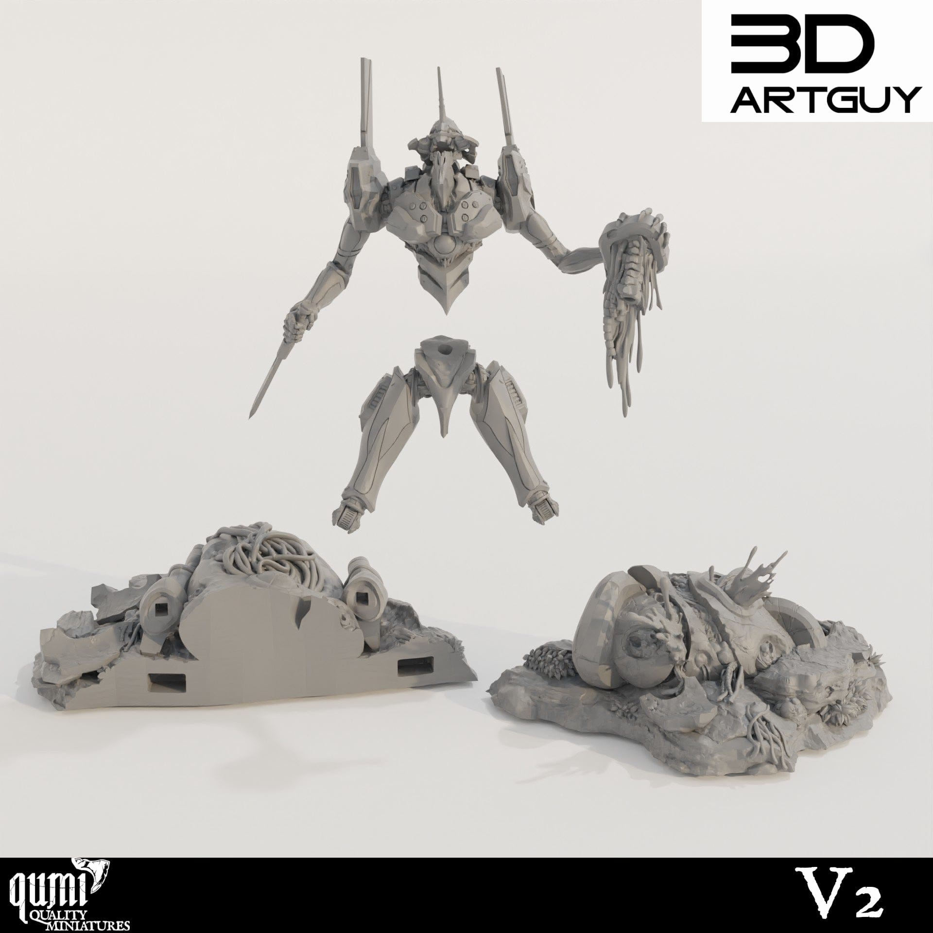 Tabletop RPG Miniature Berserker Diorama - Qumi - 3D ArtGuy Quality Miniatures - Qumi Wargaming Mini Model Figure