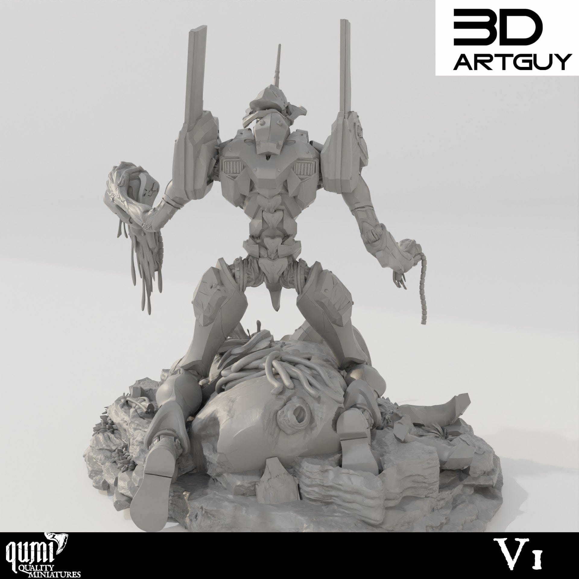 Tabletop RPG Miniature Berserker Diorama - Qumi - 3D ArtGuy Quality Miniatures - Qumi Wargaming Mini Model Figure