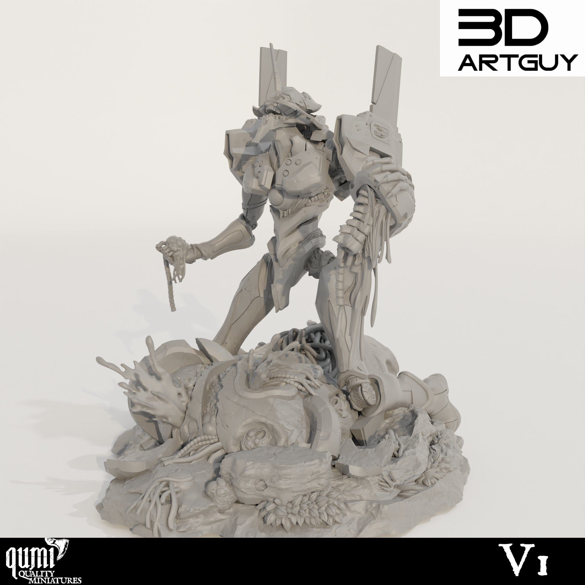 Tabletop RPG Miniature Berserker Diorama - Qumi - 3D ArtGuy Quality Miniatures - Qumi Wargaming Mini Model Figure