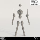 Unmontierte Bauteile der 3D-gedruckten Berserker Resin-Miniatur auf weißem Hintergrund.