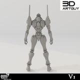 Rückansicht eines 3D-gedruckten Berserker Kampf-Roboters mit mechanischen Details.