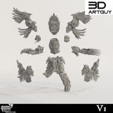 Unassembled resin miniature parts kit for the winged soldier figure.