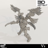 Side view of the resin soldier miniature posed in mid-air for tabletop gaming.