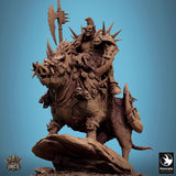 Creature Boar Mounted Tabletop Miniatures by Qumi, 3D printed resin tabletop miniature for RPGs, wargaming and painting