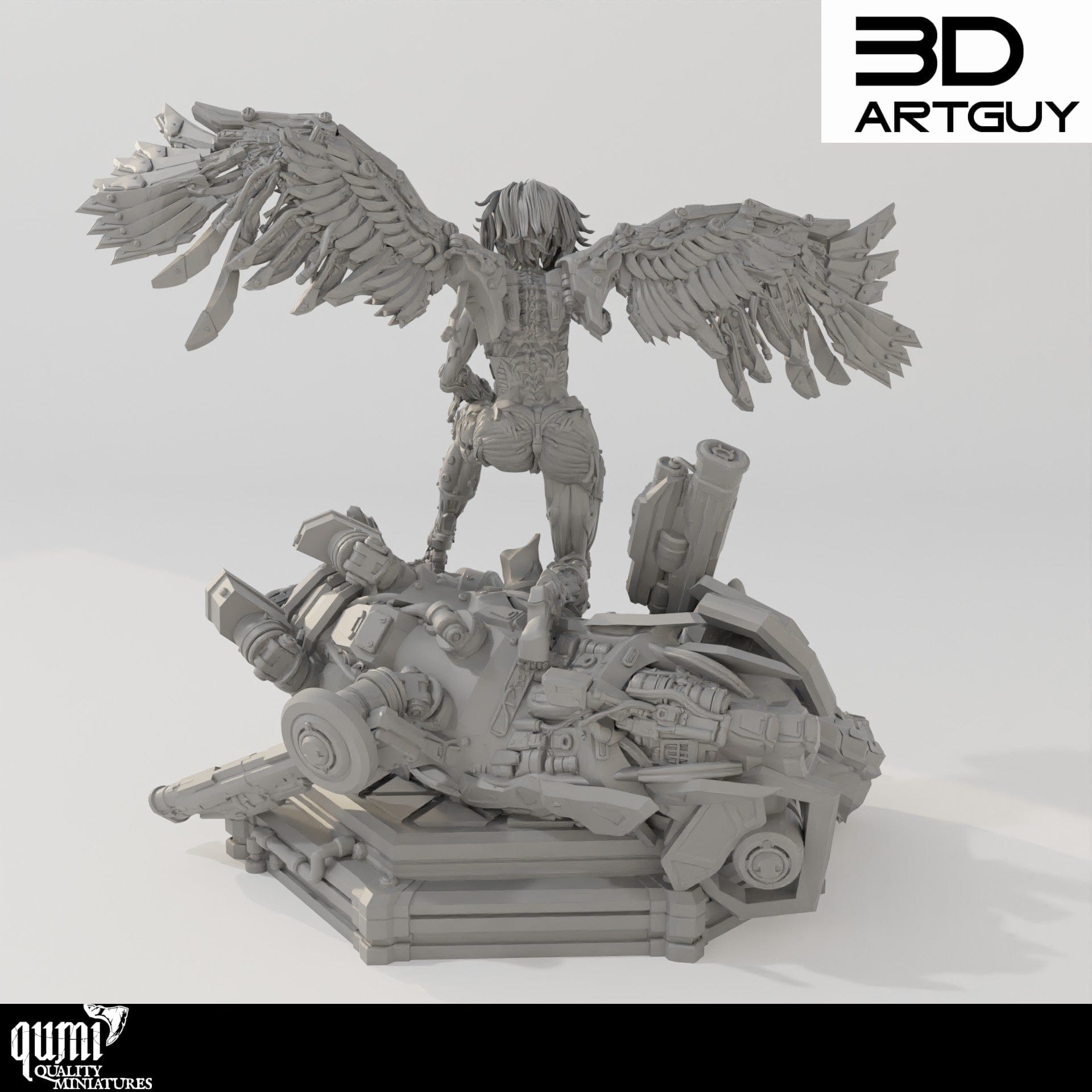 Tabletop RPG Miniature Cyborg Angel Diorama - Size L - Qumi Quality Miniatures - Qumi Wargaming Mini Model Figure