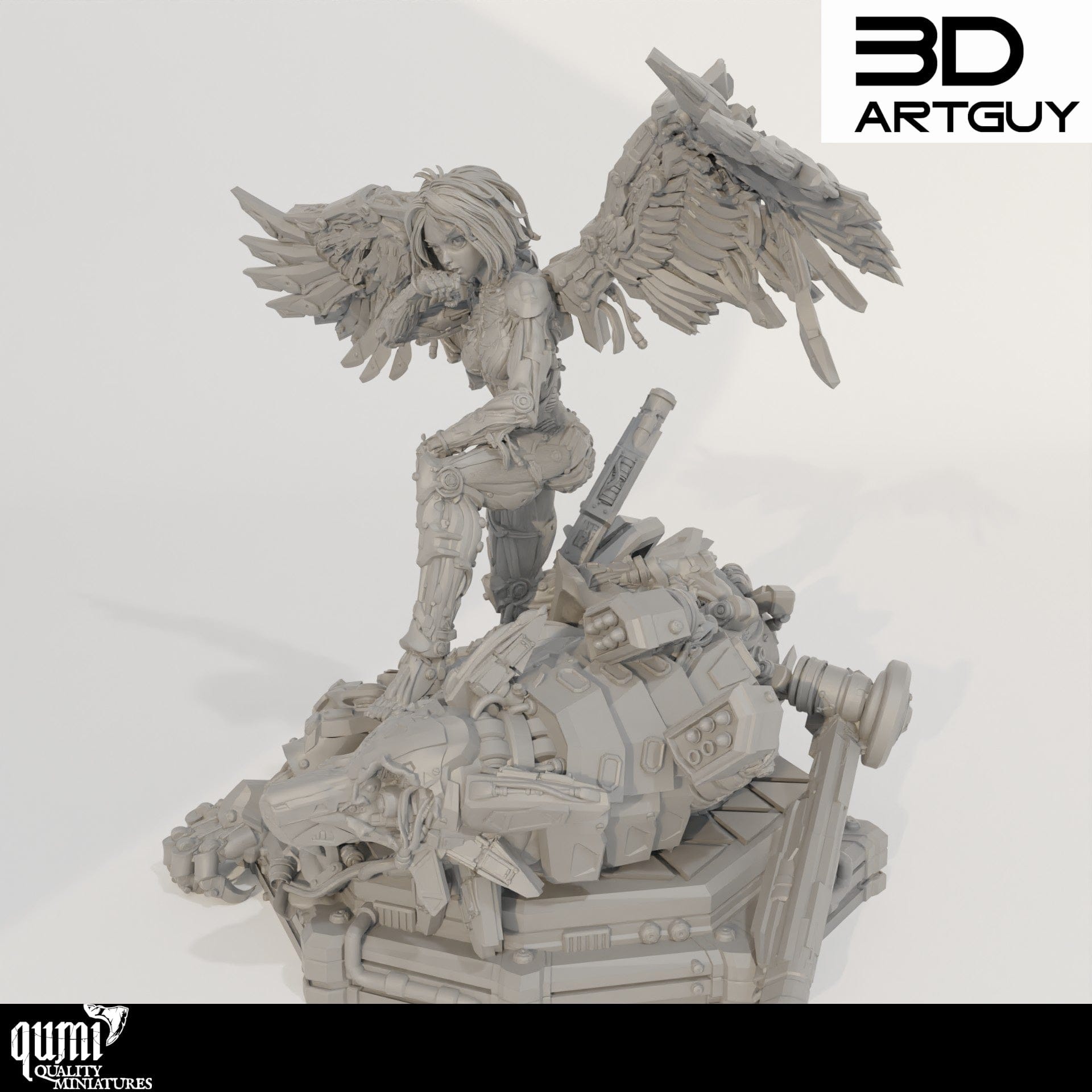 Tabletop RPG Miniature Cyborg Angel Diorama - Size L - Qumi Quality Miniatures - Qumi Wargaming Mini Model Figure