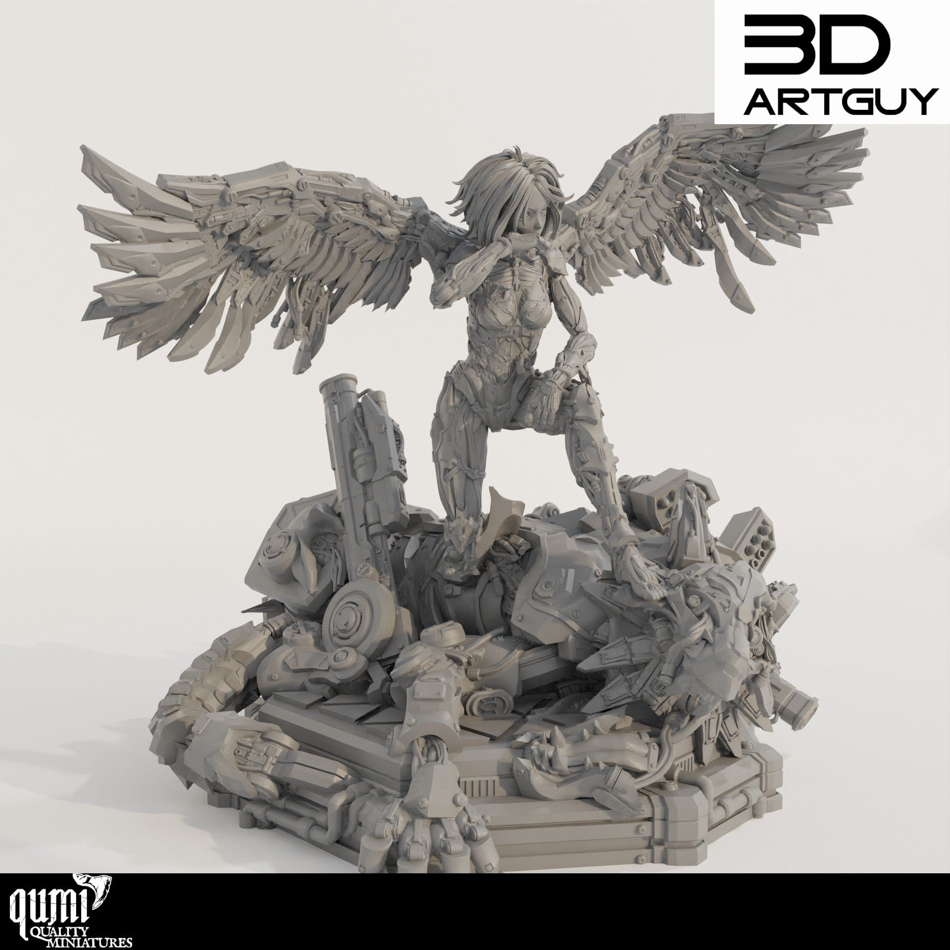Tabletop RPG Miniature Cyborg Angel Diorama - Size L - Qumi Quality Miniatures - Qumi Wargaming Mini Model Figure