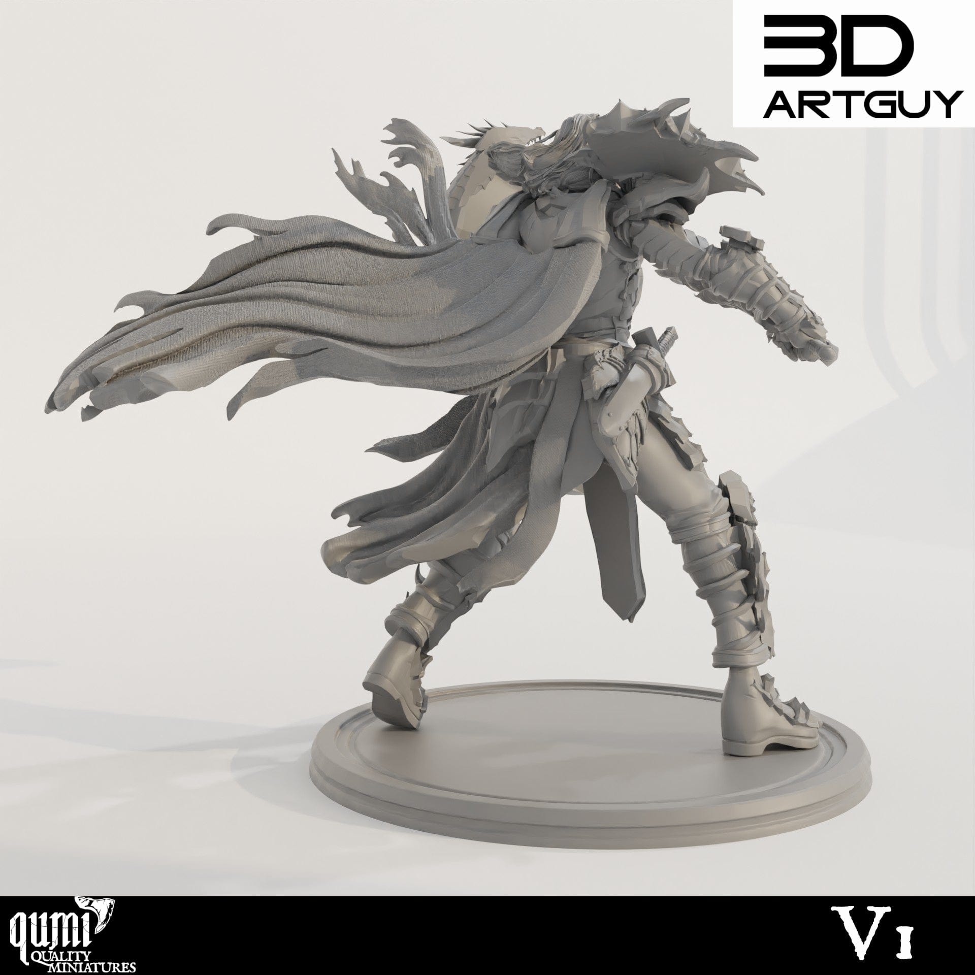 Tabletop RPG Miniature Dark Elf Warlord - 32mm Qumi - 3D ArtGuy Quality Miniatures - Qumi Wargaming Mini Model Figure