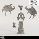 Disassembled parts of the demon lord figure showing wings, head, torso, and legs.
