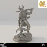 Back view of the demon sword fighter miniature showing detailed chainmail and tail