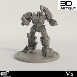 Ganzkörperansicht der Roboter-Miniatur im Industriestil von vorne.