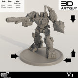Größentabelle mit Skalen-, Base- und Kopf-bis-Fuß-Maßen für das Mech-Modell.